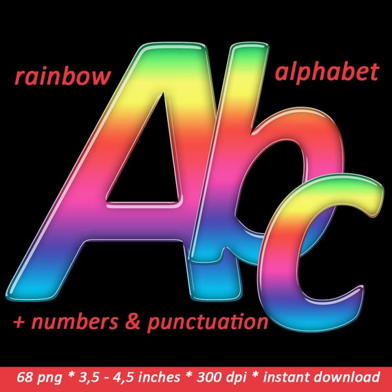 Rainbow alphabet clipart colorful printable digital font with