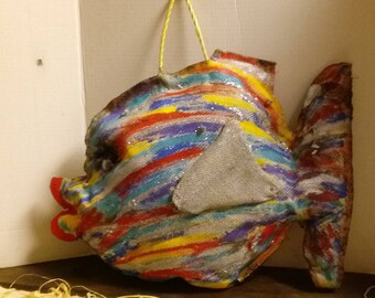 burlap, burlap fish, wall decor, kids room decor,