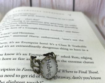 Harry Potter Hedwig Filigree Ring / Hedwig Owl Harry Potter Book Page Ring / Adjustable / Muggle, Witch, or Wizard Gift