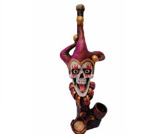 Smile Face Skull Joker Sake Handmade Tobacco Pipe, Plus 5 Brass Screens