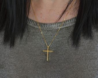 Gold Cross Necklace Solid 18k Gold Mens Cross Necklace Simple Gold Cross Necklace Confirmation Cross Necklace Cross Gift For Mom Baptism