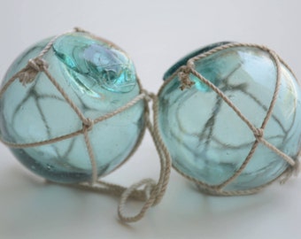 2 Rare DG Vintage Japanese Glass Fishing Floats