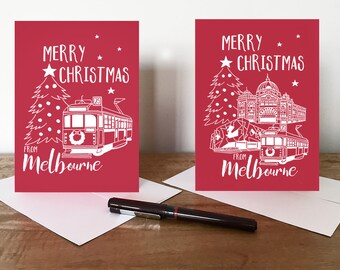 Merry Christmas from Melbourne 4 card pack of Christmas cards