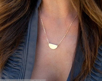 Half Moon Necklace,Hammered Half Moon Charm Necklace,Delicate Layering Necklace,Sterling Silver Gold Fill,Gift for her,LEILAjewelryshop,N266