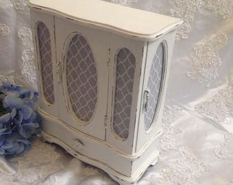 Jewelry Box Shabby Chic Jewelry Armoire Wooden Hand Painted White Distressed Jewelry
