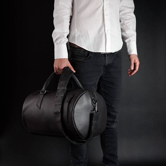 Black Leather Duffle Bag 35 Liters Mens BagWeekend BagGym