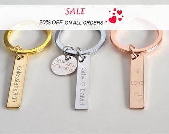 Personalized Keychain, Coordinates Keychain, Roman Numerals Keychain, Couples Keychain, Christmas Gift, Gift for him, Boyfriend Gift