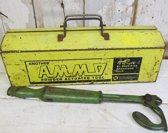 Vintage Metal Yellow Tool Box with Tray, Industrial Decor, Rustic Decor, Man Cave