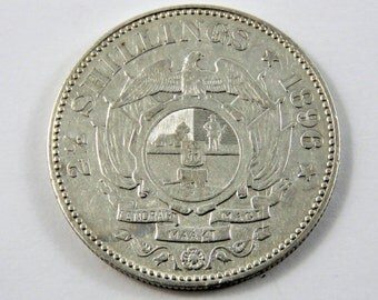 South Africa 1896 Sterling Silver 2 1/2 Shillings Coin.