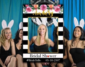 Kate Spade Bridal Shower Photo Booth Frame, Bridal Shower Sign, Black & White Stripes, Bachelorette Party Sign, Hen Party, Digital Download