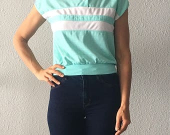 Vintage Seafoam Green 1980's Striped Crop Top