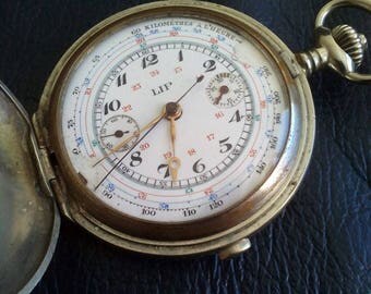 LIP CHRONOGRAPHE SAVONETTE France Pocket Watch, 1920's Lip France Cgronographe Tachimeter Steel Case Pocket Watch, Chronographe Pocket Watch