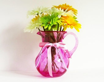Purple Glass Vase, Purple Pitcher Vase, Large Glass Vase, Purple Flower Vase, Purple Vase, Large Flower Vase, Housewarming Gift