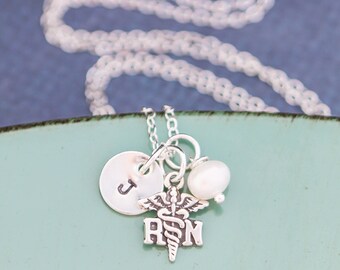 FREE SHIP • Nurse Gift Personalized Nurse Necklace • Sterling Silver Nurse Day Gift RN Necklace • Registered Nurse Appreciation Doula Gift