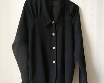 Black sheer 90's blouse w/ golden buttons / 40