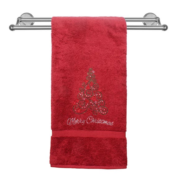 Merry Christmas Gift Cranberry Bath Towel with Elegant
