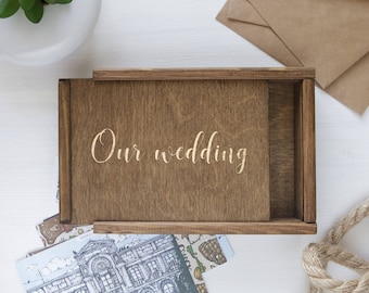 Personalized Custom Engrave Wedding Photo Box 4"x6" 5x7 6x8 (10x15 cm 13x18 15x20) Pic, Engraved Unfinished Wood Keepsake Box, boite en boi