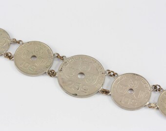 Vintage Belgian Coin Bracelet, Centime Coin Bracelet, Belgium Bracelet, 1920's - 1930's Coins Bracelet
