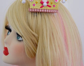 Couronne Crown Peigne Com Camée Camey Strass Rhinestones Doré Gold
