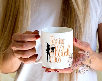 Resting Witch Face Mug//Halloween coffee mugyour choice of mug//office gift//dishwasher safe//permanent logo