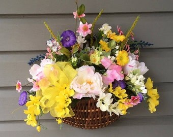 Summer Wreath, Spring Door Hanger, Summer Door Hanger, Summer Wreath, Spring Wreath, Flower Hanging Wall Basket, Flower Basket