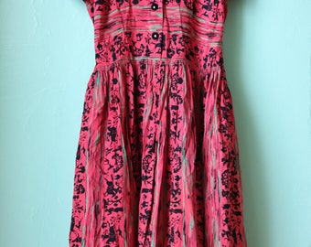 40s Silk Indian Nights Shirt Dress with Velvet Detail
