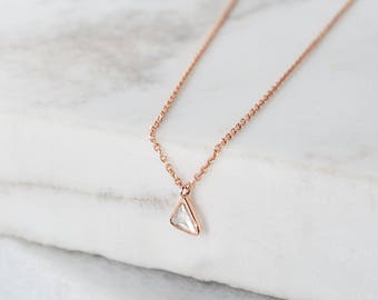 Natural Diamond Necklace, Birthstone Necklace, 14K Gold Necklace, Rose Gold, April Birthstone, Solitaire Diamond Birthstone, Chain Necklace