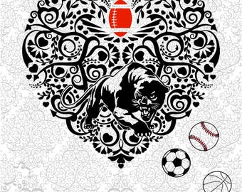 Panther Football Soccer Baseball Heart SVG PNG DXF