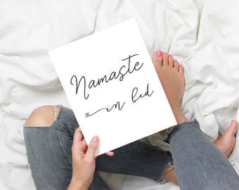 Namaste in Bed, Yoga Wall Art, Namastay in Bed, Monochrome Bedroom Prints, Namaste Print, Bedroom Wall Decor, Teen Room Decor, Dorm Wall Art