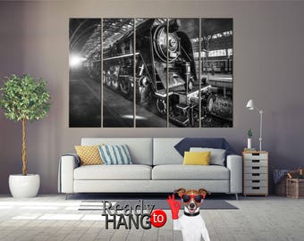 Locomotive, black and white, locomotive on canvas, locomotive art, locomotive wheels, train canvas print, train illustration, train art