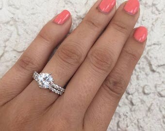 ON SALE!! 2 Carat Classic Diamond Engagement ring set CZ rings-wedding ring set -Solitaire Engagement Ring ring set, Vintage ring,