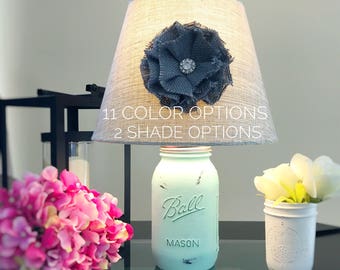 Mason Jar Lamp, Mason Jar Light, Hand Painted Lamp, Quart Mason Jar Lamp, Rustic Lamp, Mint Lamp, Farmhouse Lamp, Shabby Chic Lamp, Country