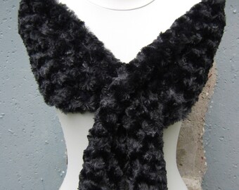 Black Faux Fur Shawl - Faux Fur Shawl - Faux Fur Stole - Animal Print Shawl - Black Fur Scarf - Reversible Faux Fur Shawl