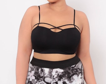 Plus Size Caged - Cutout Bralette - Black, White, Tan