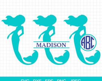 Mermaid Svg, Birthday Mermaid Svg, Mermaid Monogram Svg, Mermaid Svg Files, Split Mermaid Svg, Split Monogram Svg, Circle Monogram Svg.