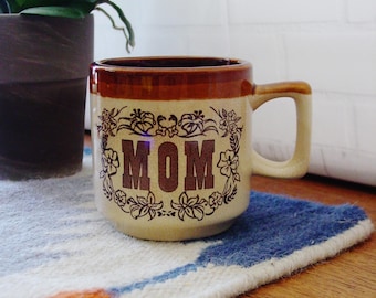 Vintage 1970's Retro Mom Mug, Brown Glazed Stoneware, Vintage Mug, Ceramic Coffee Cup, Collectible Mug, Mom Gift, Mom Coffee Cup