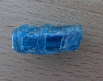 Bright blue bead, blue melted bead, plastic bead, recycled bead, recycled charm, blue charm, blue and clear charm, melted charm, plastic,