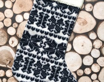 Hand sewn/upcycled/recycled/black and white/Nordic Christmas Stocking