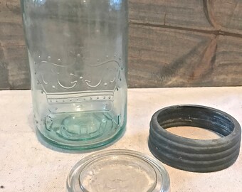 Vintage Blue Crown Canning Jar- with Glass Insert and Zinc Ring