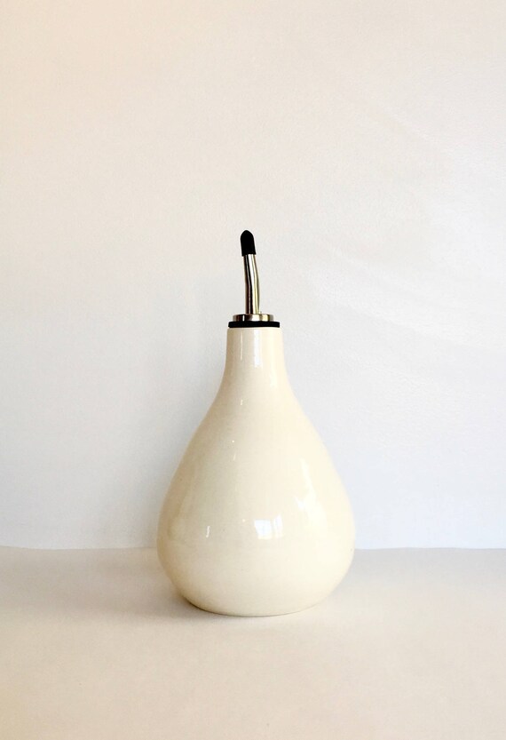Ceramic Olive Oil Bottle With Pour Spout White Pottery Olive