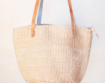 Beige Straw bag, woven basket bag woven straw bag africa basket beige kenya bag straw market bag straw tote straw beach bag beige sisal bag