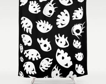 Pattern Black Shower Curtain, kunst duschvorhang, Art Shower Curtain, Shower Curtains, Bathroom Curtain, Bath Curtain, Fabric Bath Curtain