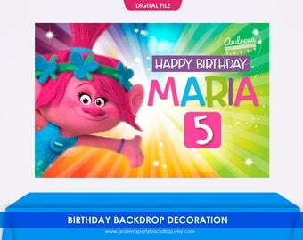 Trolls birthday backdrop, troll party supplies, trolls banner, trolls party, trolls poster, trolls backdrop, Trolls Poppy Digital Files