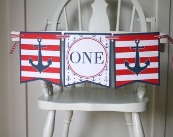 Nautical High Chair Banner -Nautical Boy Birthday High Chair Decoration - High Chair Bunting - Nautical Birthday Party - First Birthday