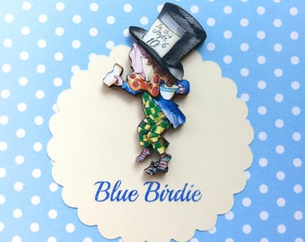 Mad hatter brooch Alice in wonderland jewelry mad hatter jewelry Alice in wonderland jewellery Alice in wonderland brooch mad hatter gift