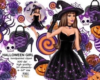 Halloween clipart, autumn clipart,halloween paper pack, witch clipart, pumpkin clipart, halloween girl clipart