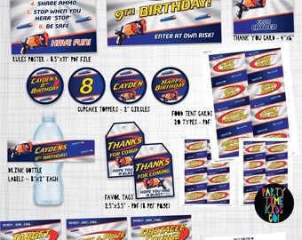 Nerf Party Printables Extra Large Nerf Print Kit Printable Package Decoration Supplies Strongarm Nerf Kit with Name & Age - Digital Files