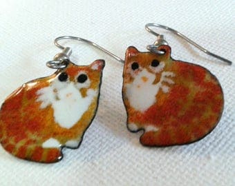 Ginger cat earrings, tabby cat earrings, ginger and white cat earrings