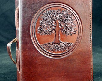 Oak Tree - Handmade Leather Journal Diary with Hand-Tooled Druid Oak Tree