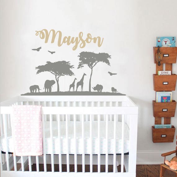 Personalized Safari Nursery Wall Decal Name. Wall Vinyl